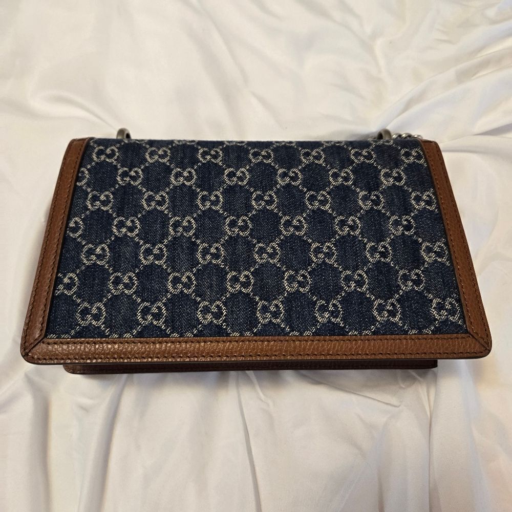 GUCCI Dionysus GG Denim Shoulder Bag Blue Brown Shoulder Chain - Picture 8 of 16